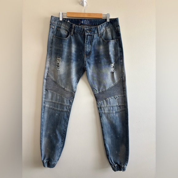 Royal Seven Structural Distressed Blue Denim Jogger Jeans Mens 34x30 - Picture 3 of 14